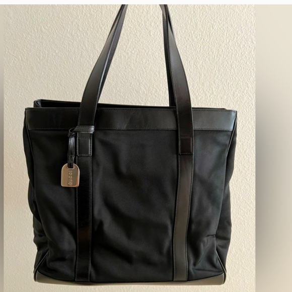 GUCCI Vintage Shoulder Tote Nylon Leather Black VGUC - Picture 1 of 11